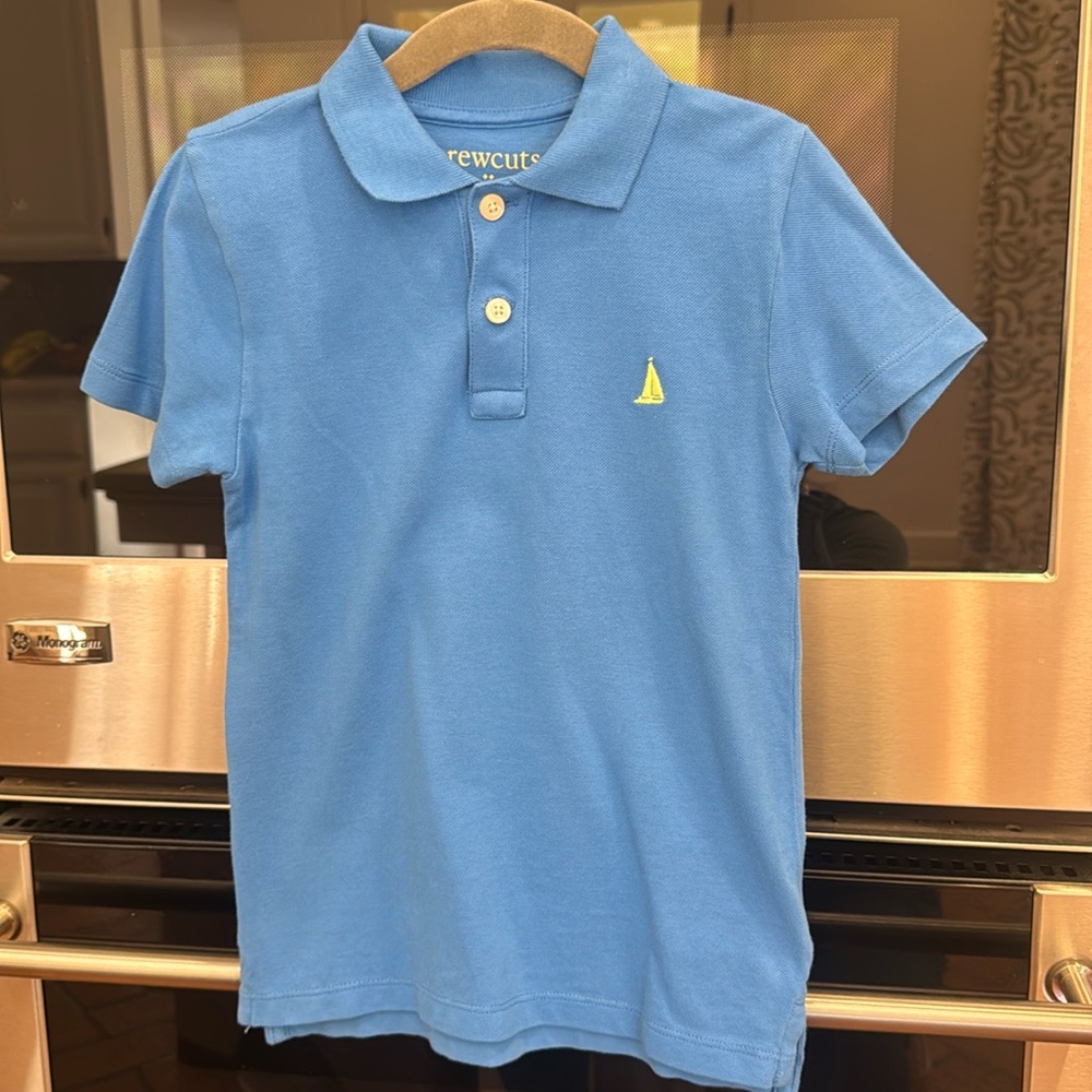 Jcrew Factory - Kids’ Cotton Polo Shirt - Blue w/ Sailboat - Size: XS (4-5T)